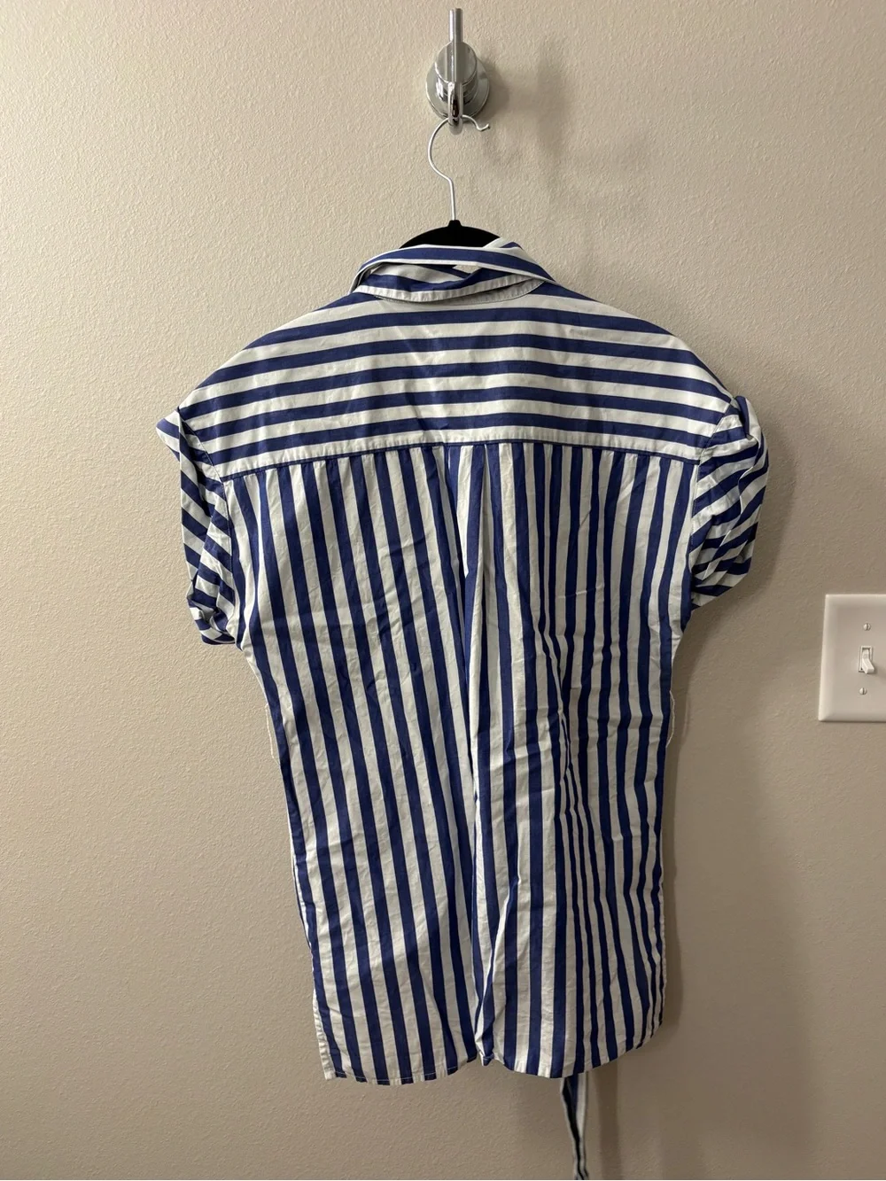 J. Crew Blue and White Vertical-Stripe Tie-Waist Button-Down Shirt
